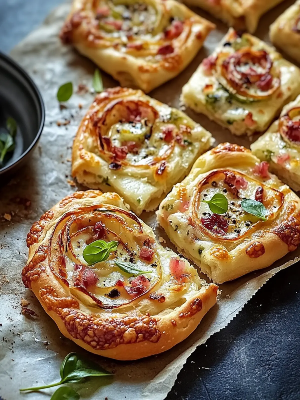 Flammkuchen-Blätterteig-Schnecken