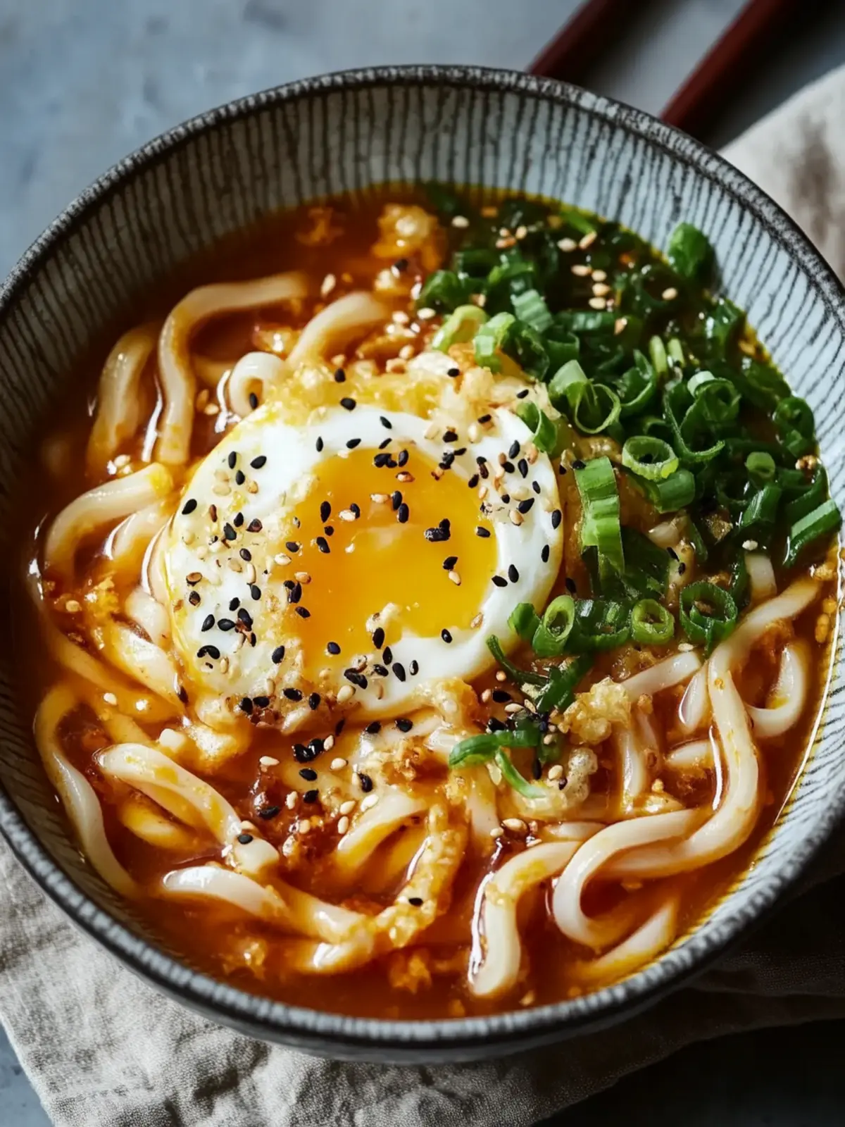 Kimchi Udon mit Frühlingszwiebeln