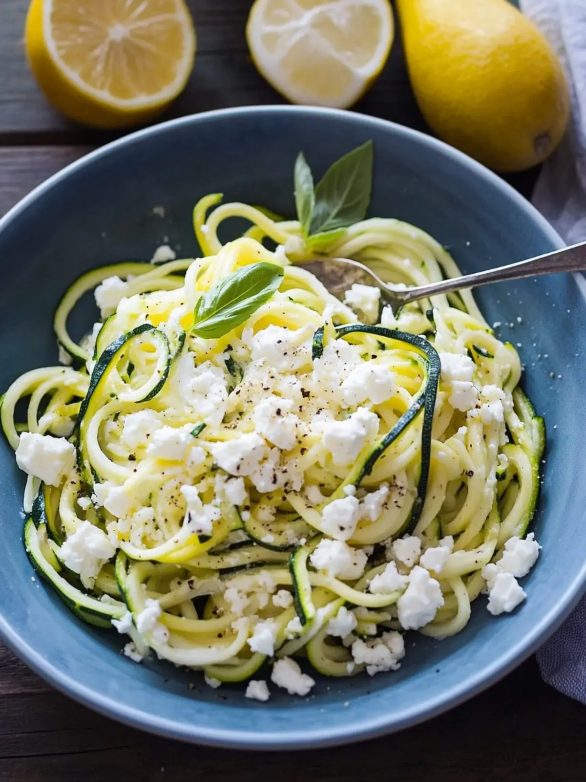 Low Carb Zucchini-Spaghetti mit Zitrone und Feta