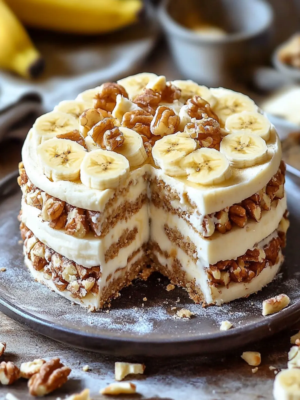 Bananen-Walnuss-Sahne-Torte