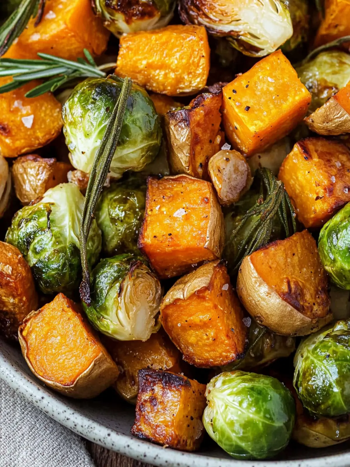 Crispy roasted Brussels sprouts and sweet potato from the oven